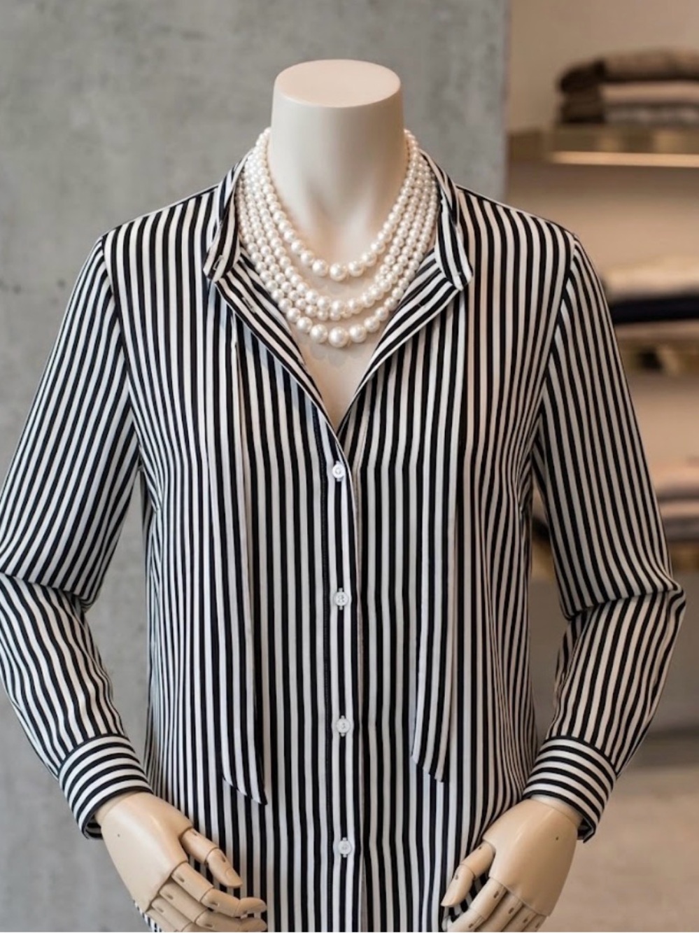 Violet & Claire Black and White Striped Button-Down Tie-Neck Top